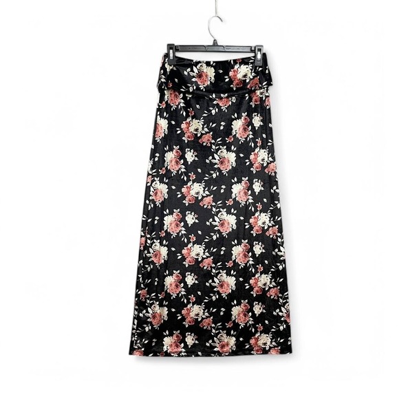 Dark Floral Maxi Skirt Whimsigoth Boho Black Elastic Waist Fairy Grunge Small - Picture 2 of 7